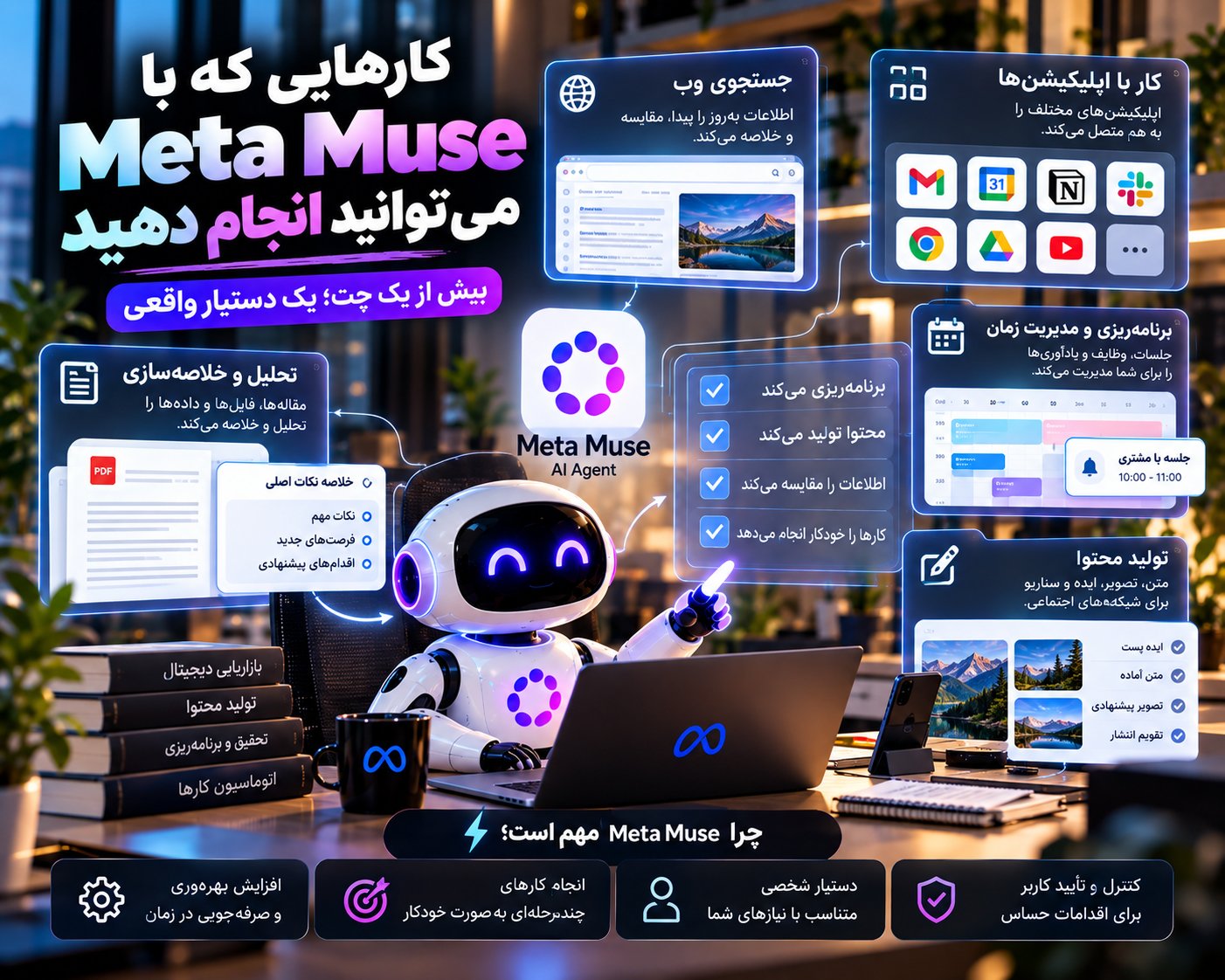معرفی و آموزش نصب ایجنت Muse متا (۰ تا ۱۰۰) 3 کارهایی که با ایجنت Meta Muse میتوانید انجام دهید